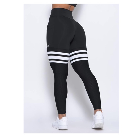 BOMBSHELL Black White Stripe Thigh High Leggings Size Medium - Picture 3 of 15